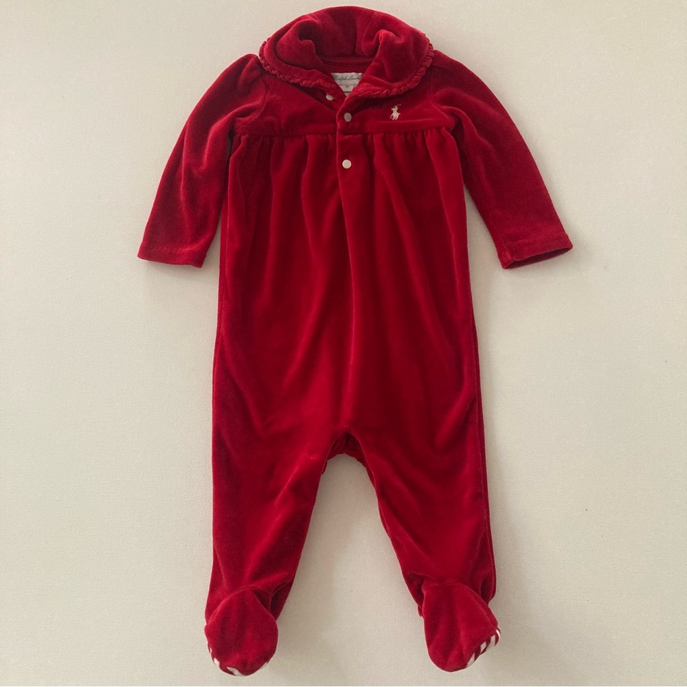 Ralph Lauren Baby Girl 6 Months Red Velvet Footie Holiday Christmas